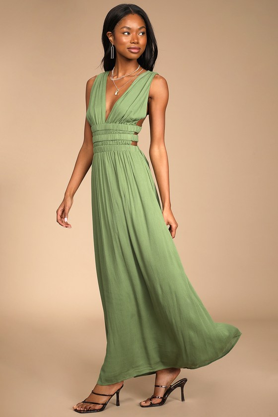 Olive Green Dress - Cutout Maxi Dress ...